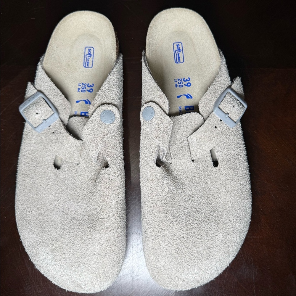 Birkenstock Boston Clogs Soft Footbed suede gray slide sz39 US Womens 8 mens 6